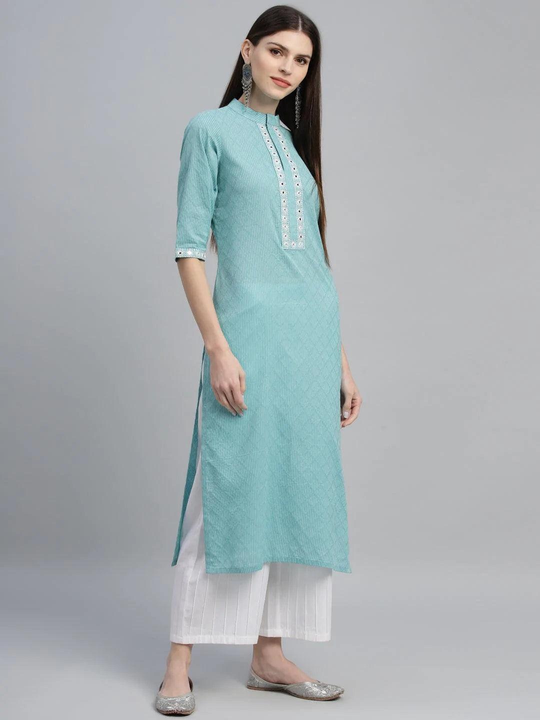 Blue Printed Cotton Kurta