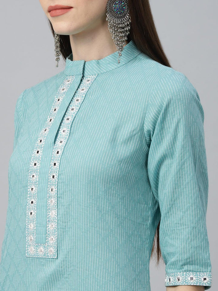 Blue Printed Cotton Kurta - ShopLibas