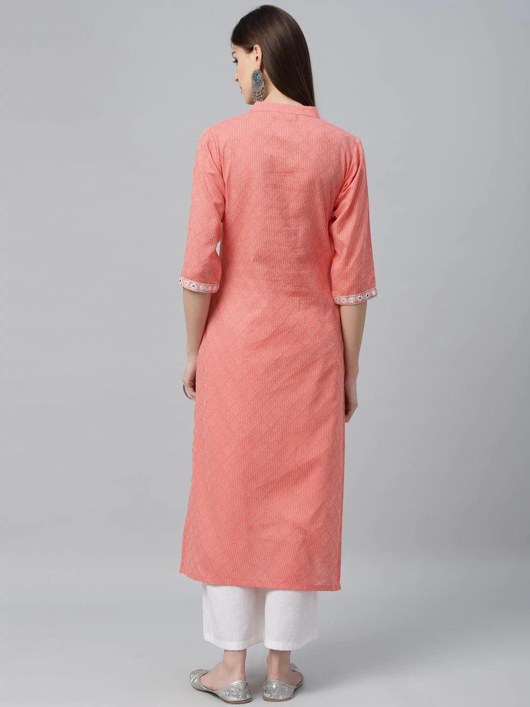 Peach Printed Cotton Kurta - ShopLibas