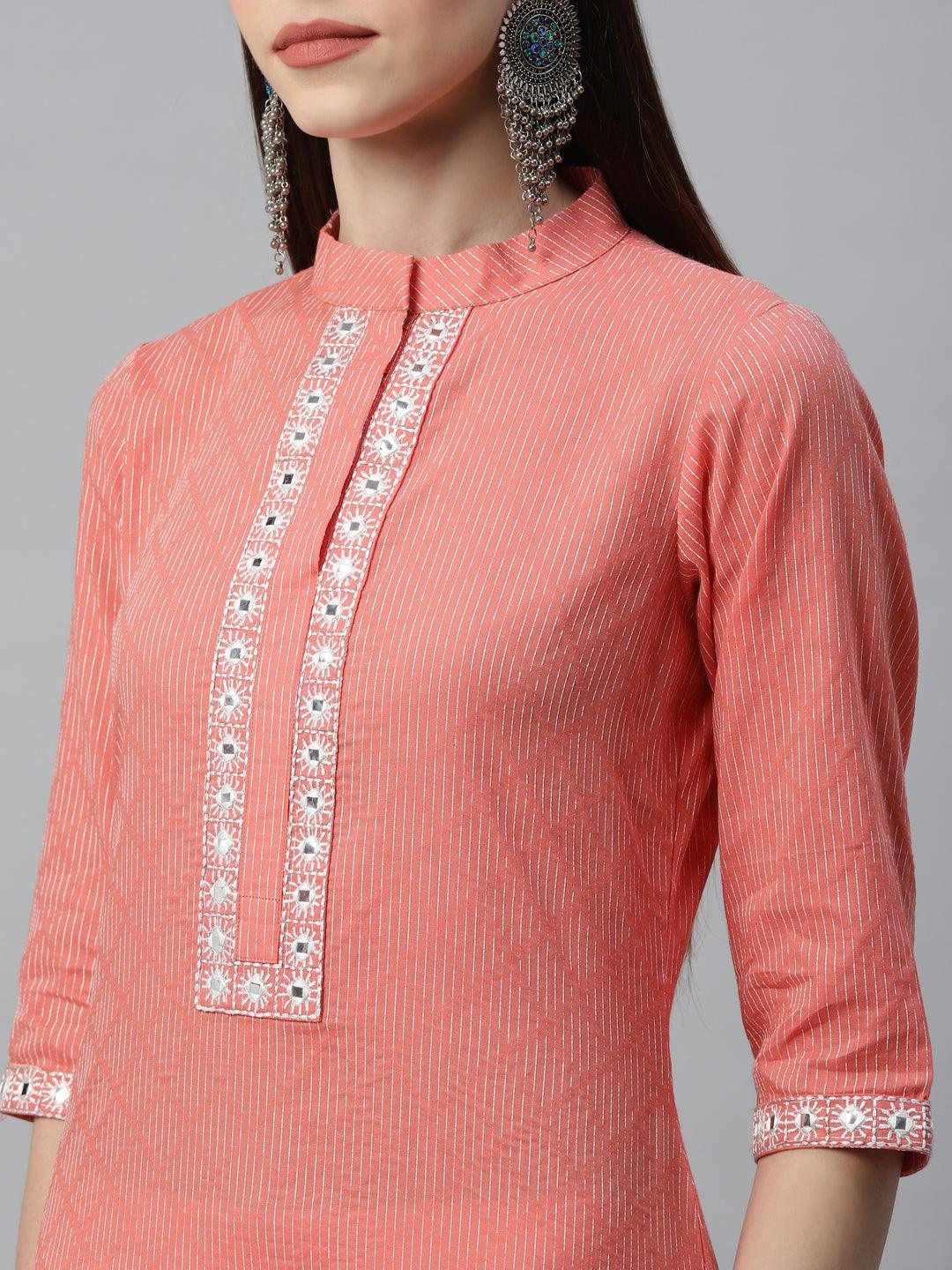 Peach Printed Cotton Kurta - ShopLibas