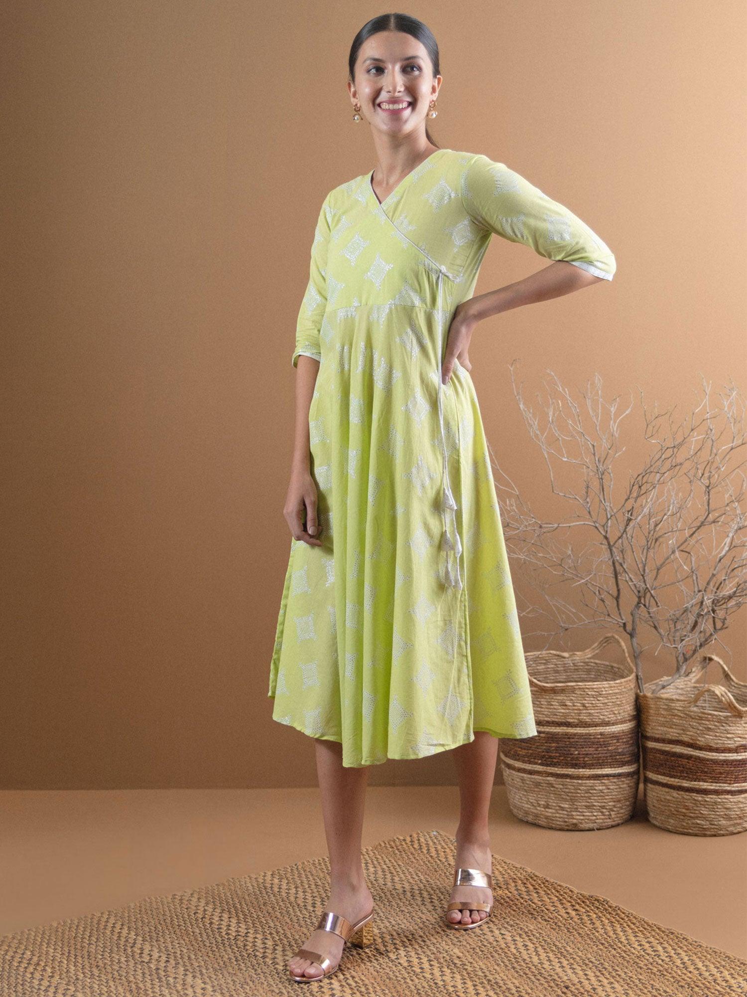 Green Printed Cotton Dress