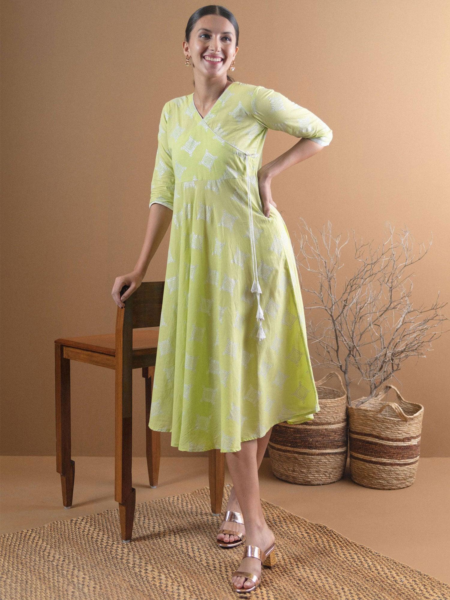 Green Printed Cotton Dress