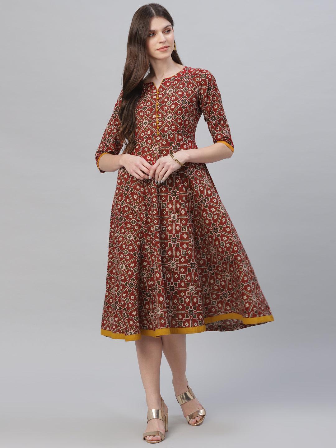 Multicoloured Printed Cotton Dress - ShopLibas