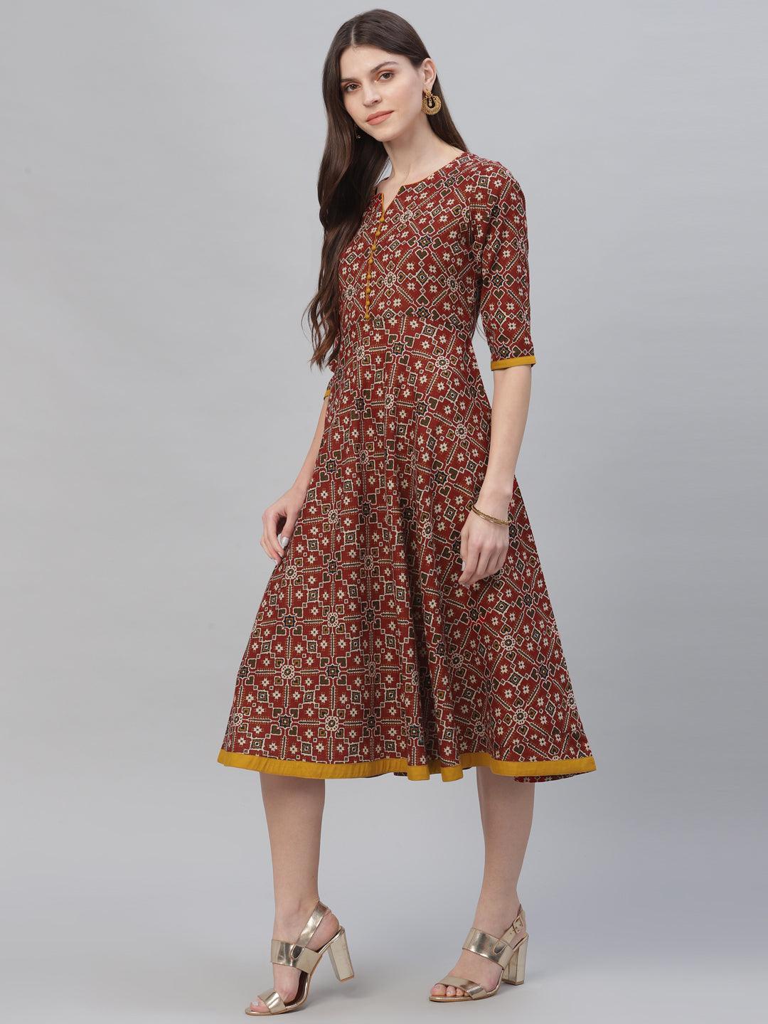 Multicoloured Printed Cotton Dress - ShopLibas