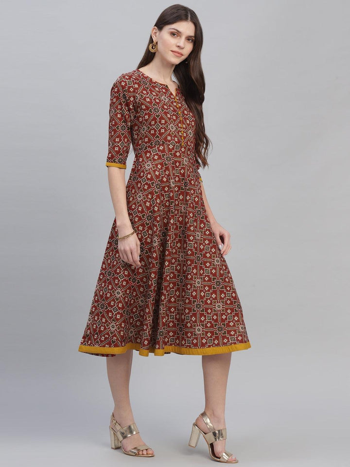 Multicoloured Printed Cotton Dress - ShopLibas