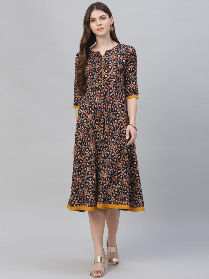 Multicoloured Printed Cotton Dress - ShopLibas