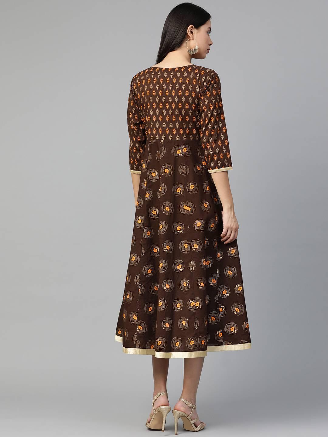 Brown Printed Cotton Dress - ShopLibas