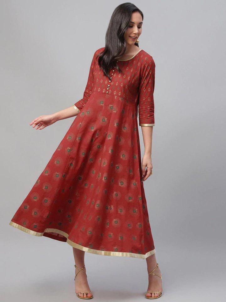 Red Printed Cotton Dress - ShopLibas