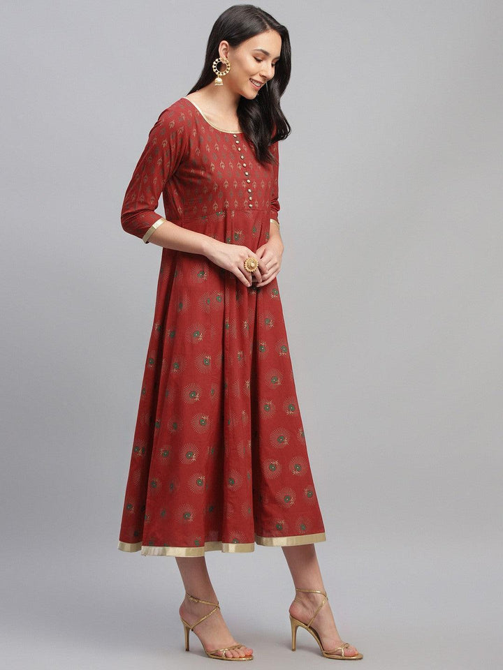 Red Printed Cotton Dress - ShopLibas