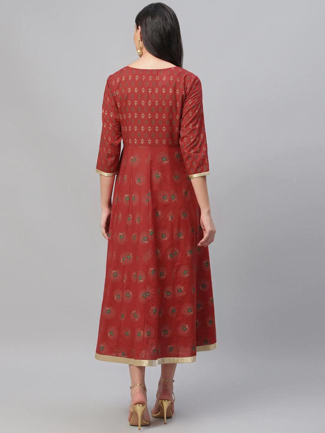 Red Printed Cotton Dress - ShopLibas