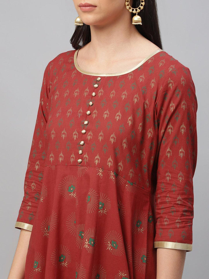 Red Printed Cotton Dress - ShopLibas