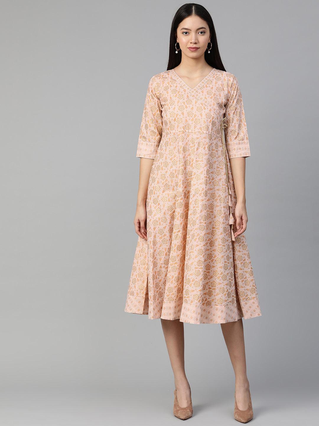 Peach Printed Cotton Dress