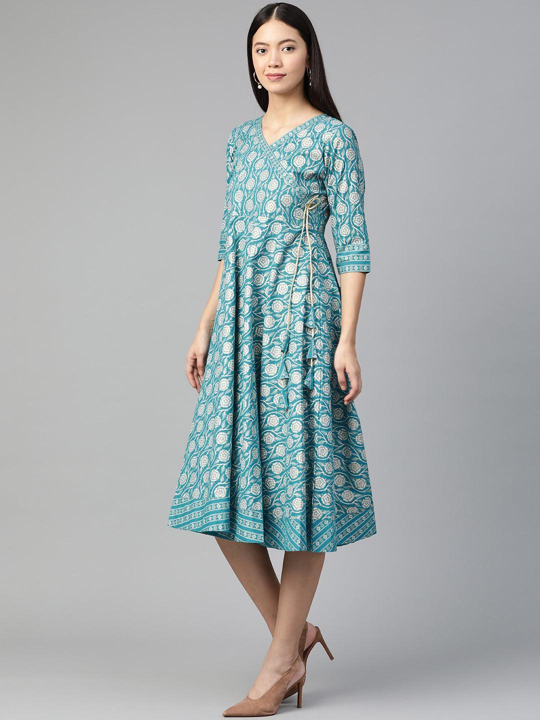 Blue Printed Cotton Dress