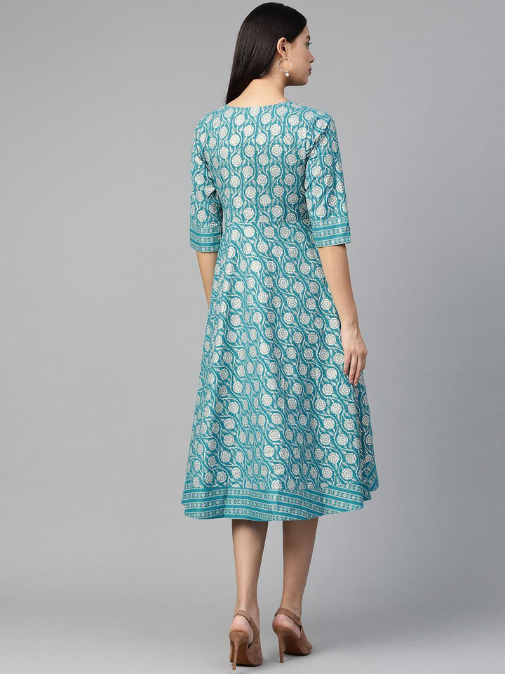 Blue Printed Cotton Dress - ShopLibas