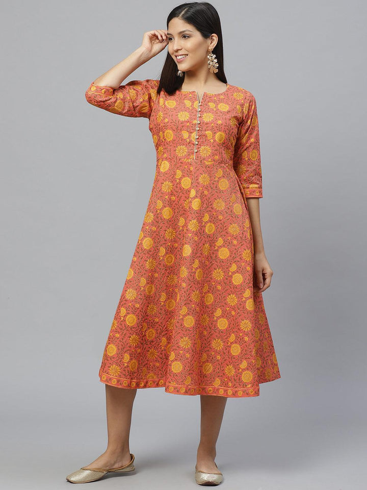 Multicoloured Printed Cotton Dress With Mask - ShopLibas