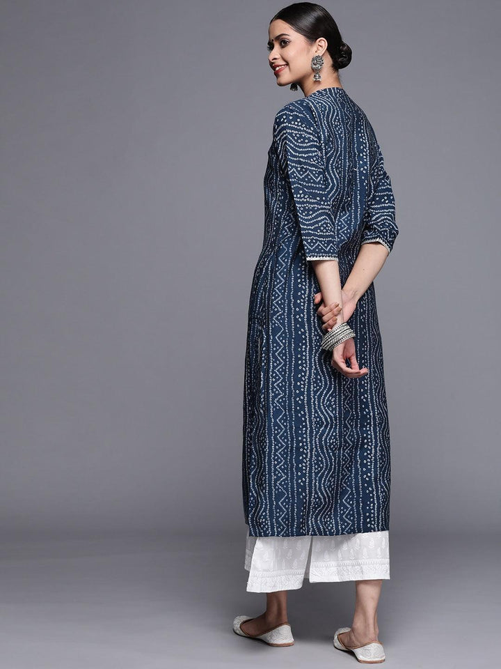 Blue Printed Chanderi Silk Kurta - ShopLibas