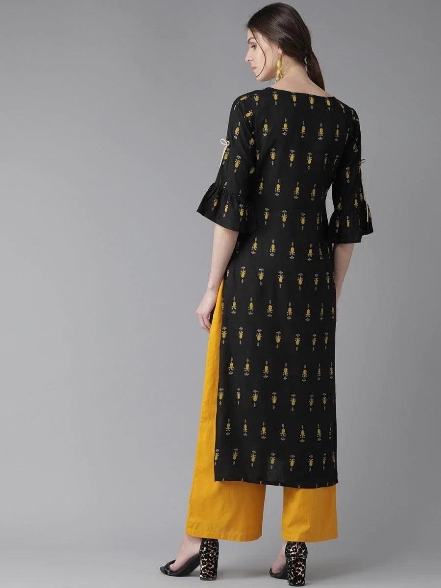 Black Printed Rayon Kurta