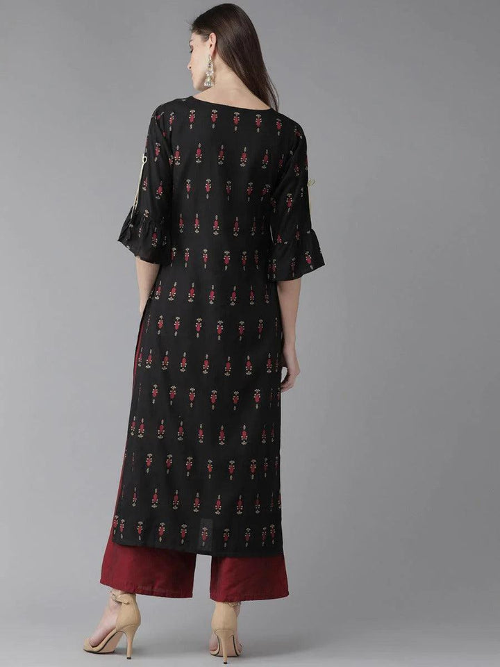 Black Printed Rayon Kurta - ShopLibas