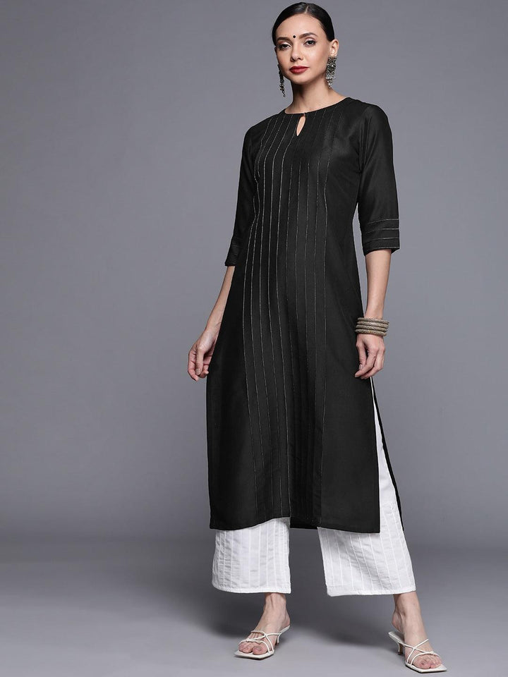 Black Solid Chanderi Silk Kurta - ShopLibas