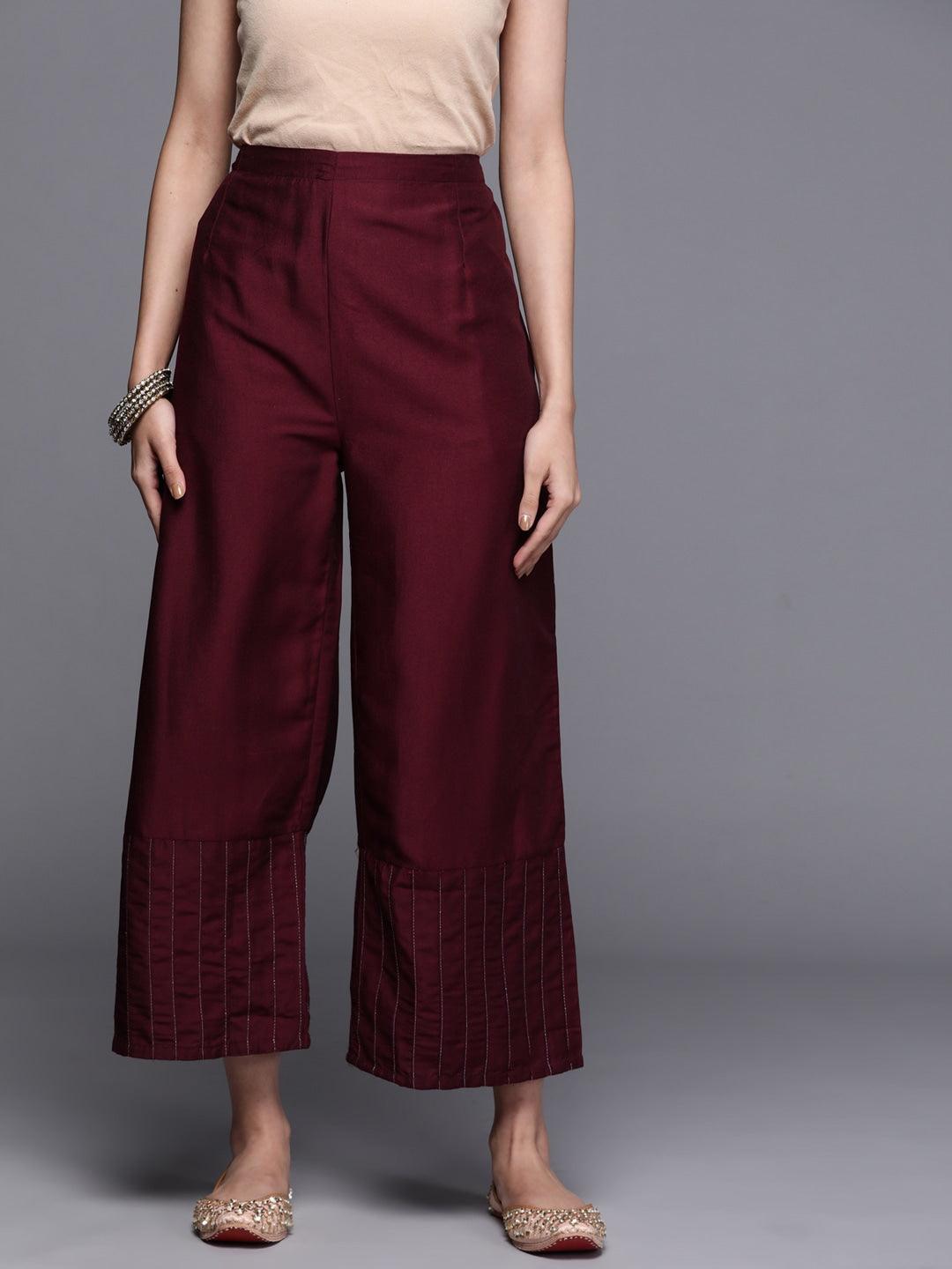 Maroon Solid Silk Palazzos