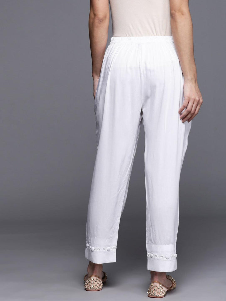 White Solid Rayon Trousers - ShopLibas