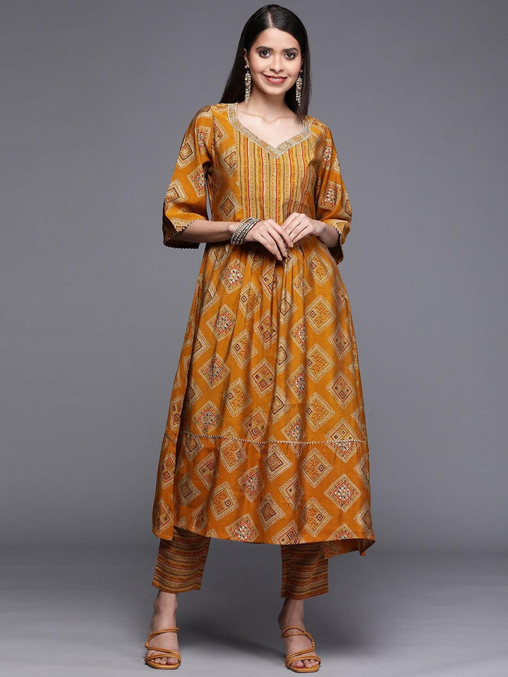 Yellow Printed Chanderi Silk Kurta - ShopLibas