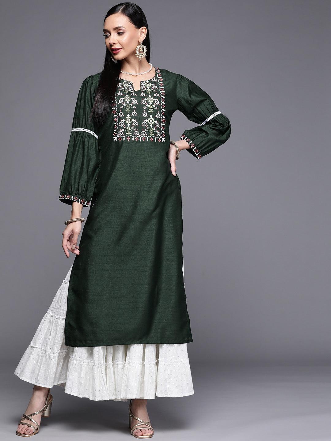 Green Embroidered Chanderi Silk Kurta