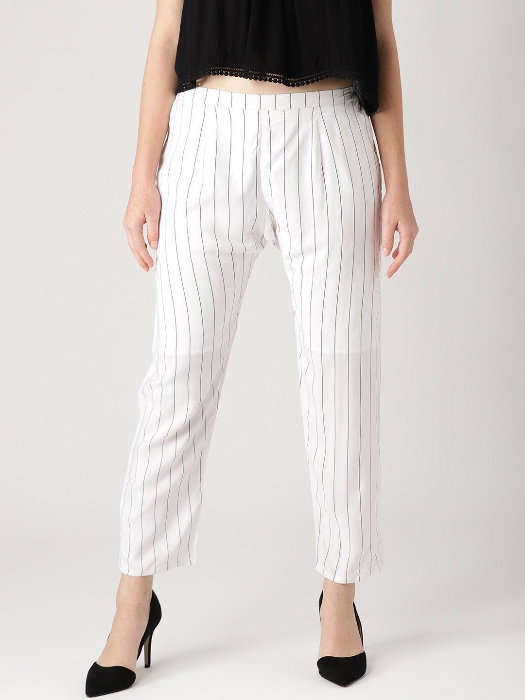 White Striped Rayon Trousers - ShopLibas