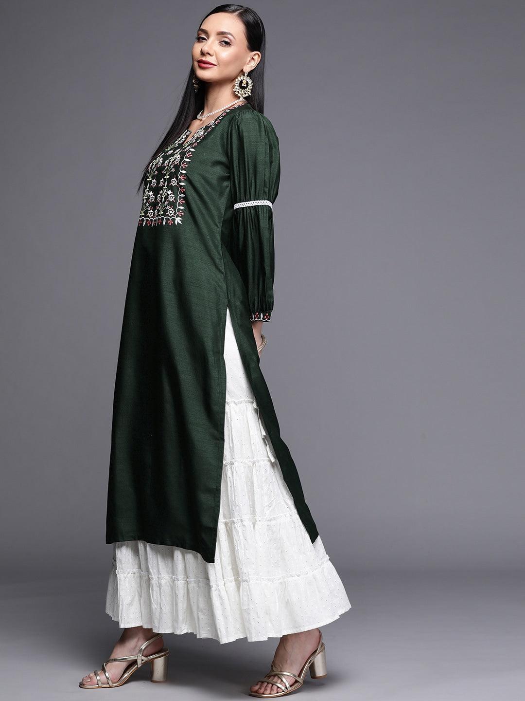 Green Embroidered Chanderi Silk Kurta