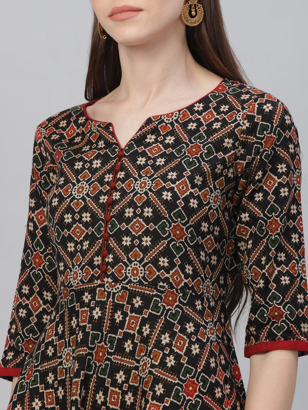 Multicoloured Printed Cotton Kurta