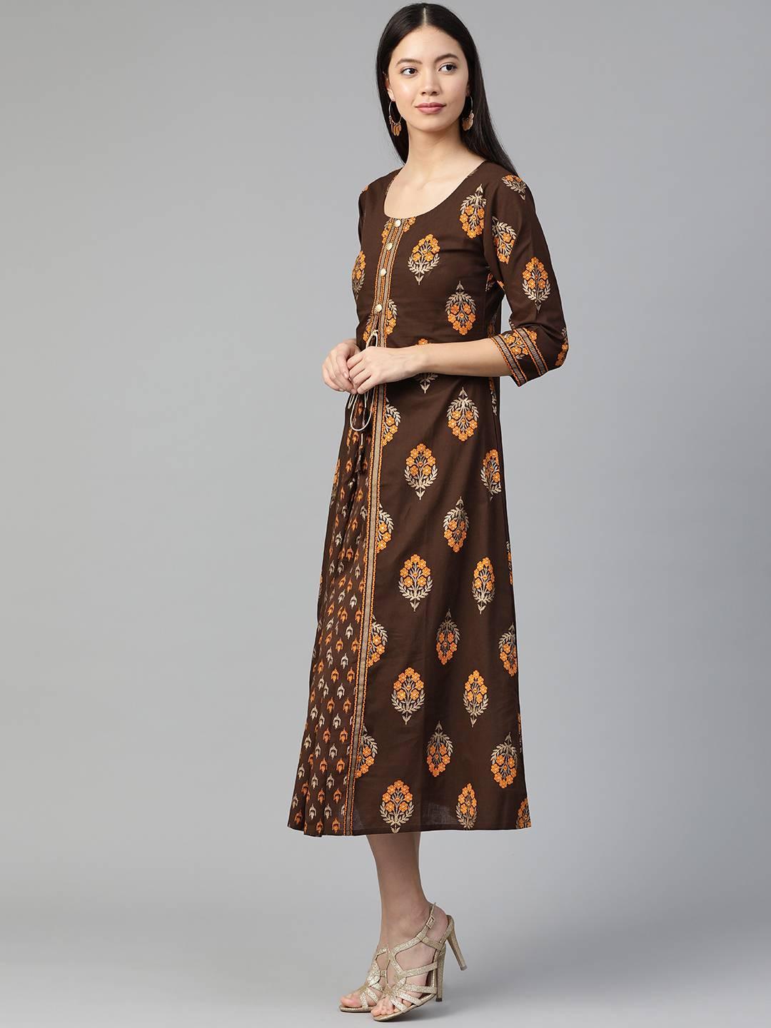 Brown Printed Cotton Dress