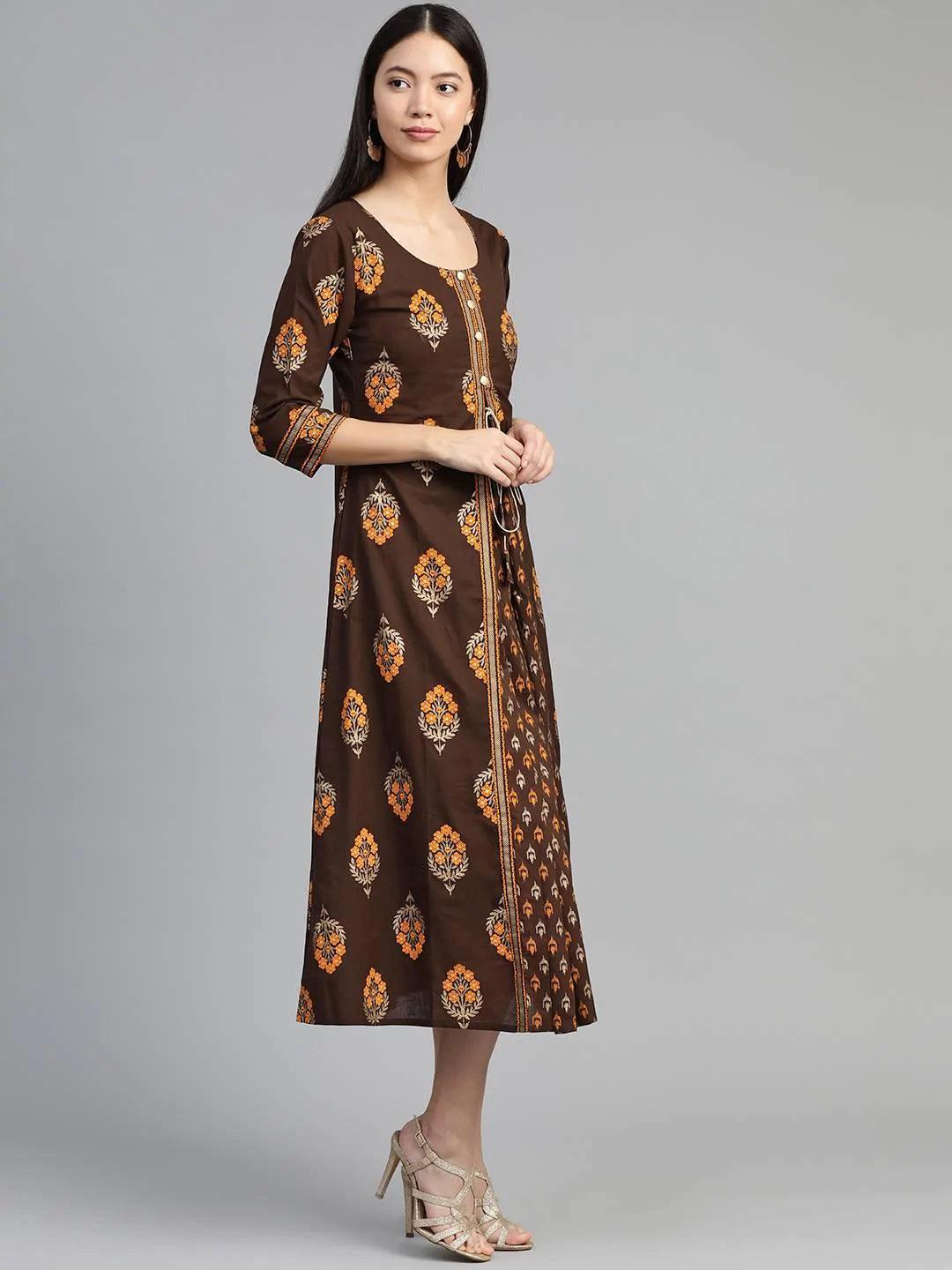 Brown Printed Cotton Dress