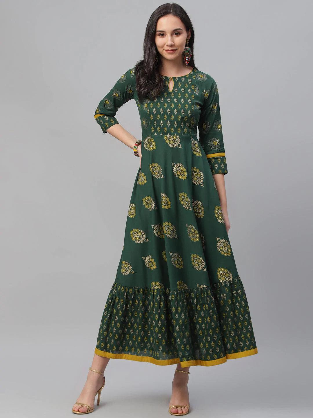 Green Printed Cotton Dress