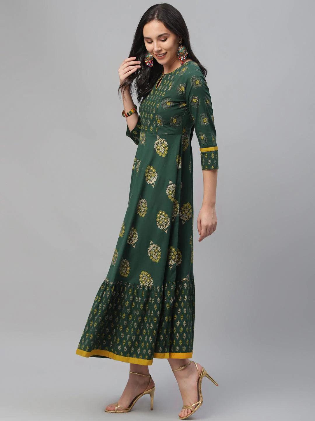 Green Printed Cotton Dress