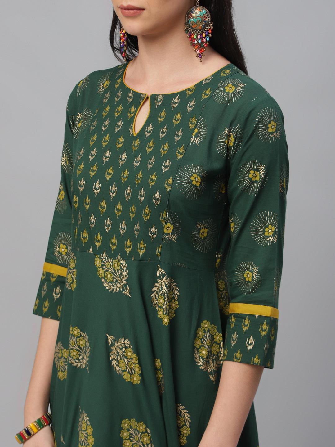 Green Printed Cotton Dress