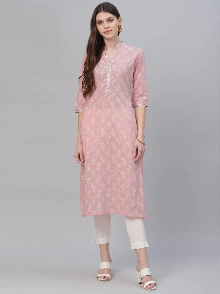 Pink Printed Cotton Kurta - ShopLibas