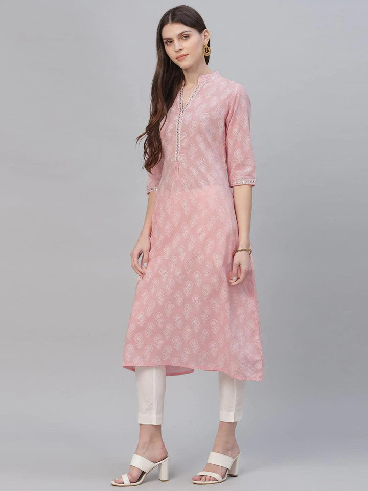 Pink Printed Cotton Kurta - ShopLibas