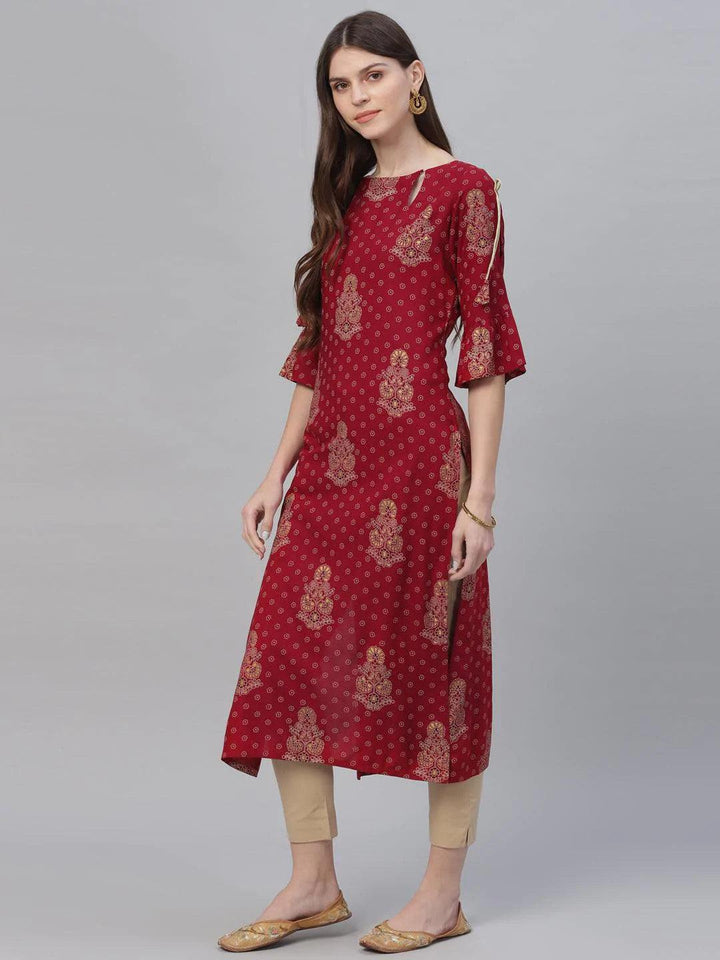 Maroon Printed Rayon Kurta - ShopLibas