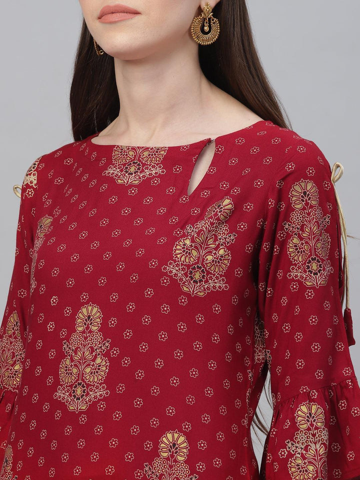 Maroon Printed Rayon Kurta - ShopLibas