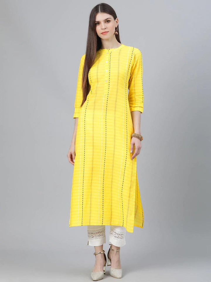 Yellow Striped Cotton Kurta - ShopLibas