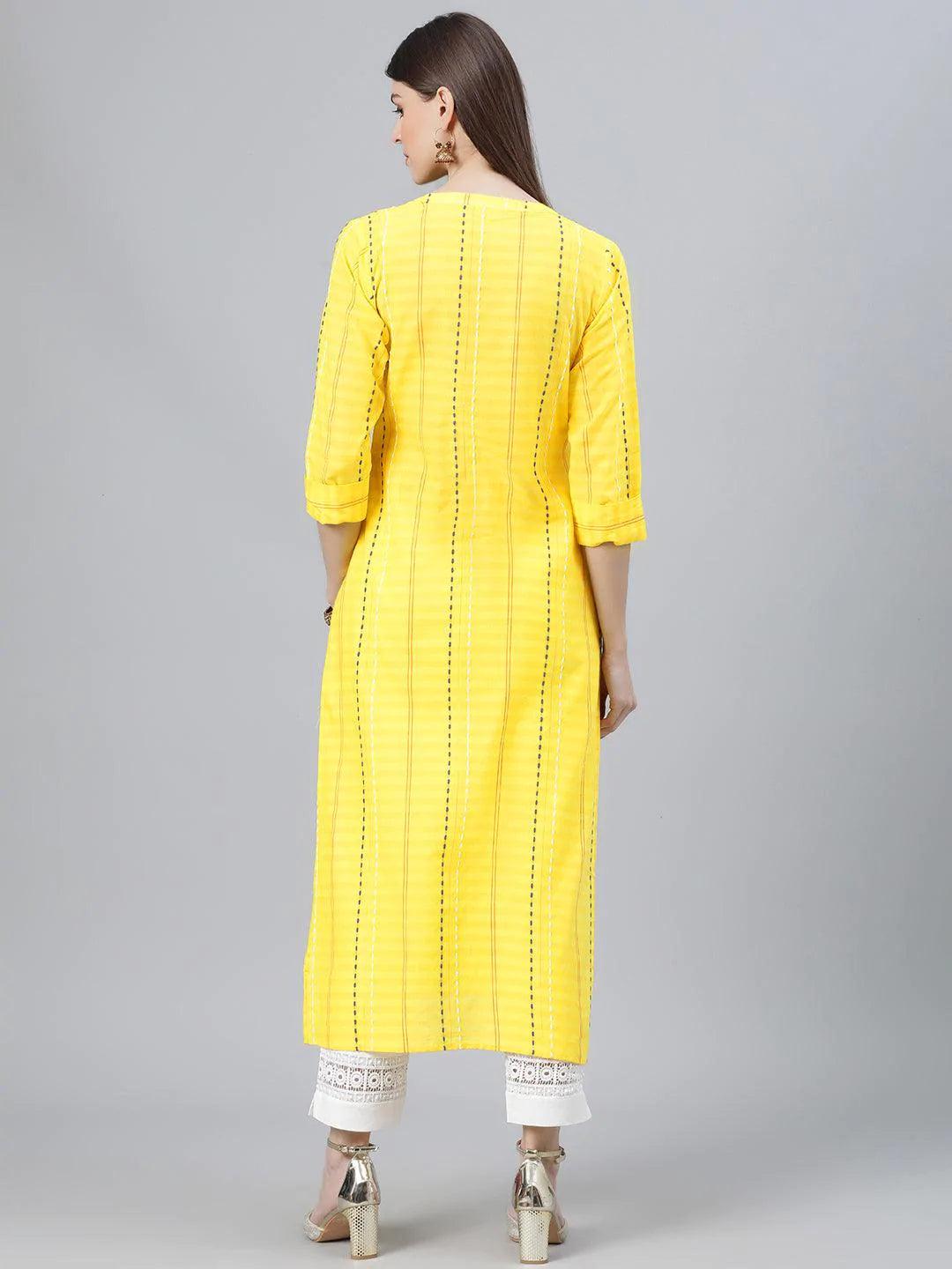 Yellow Striped Cotton Kurta - ShopLibas