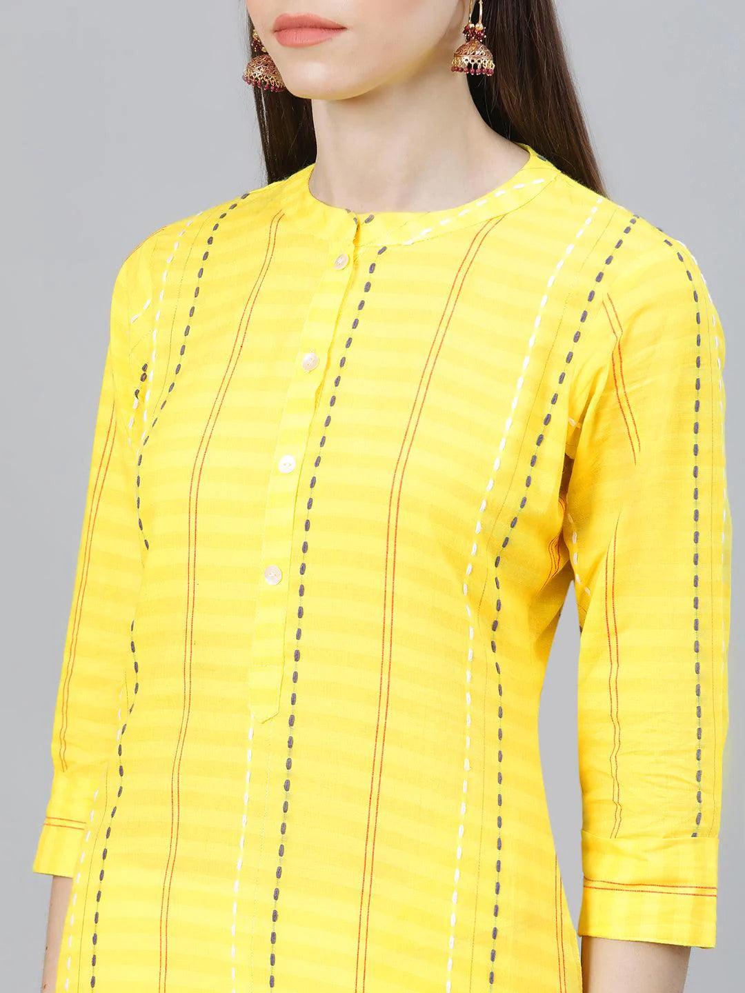 Yellow Striped Cotton Kurta - ShopLibas