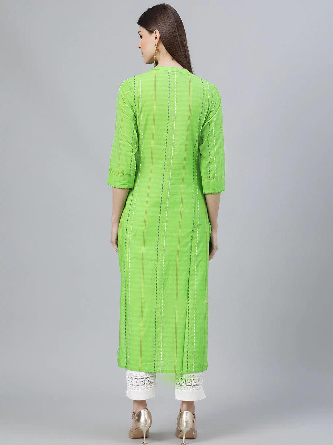 Green Striped Cotton Kurta