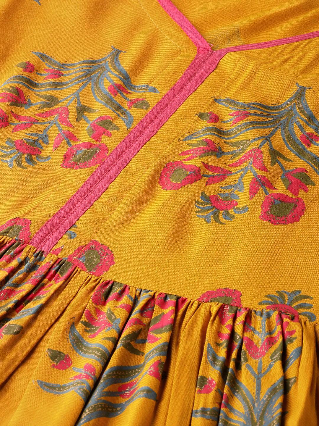 Yellow Printed Rayon Dress