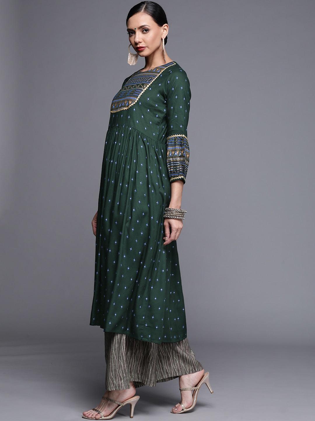 Green Printed Rayon Kurta