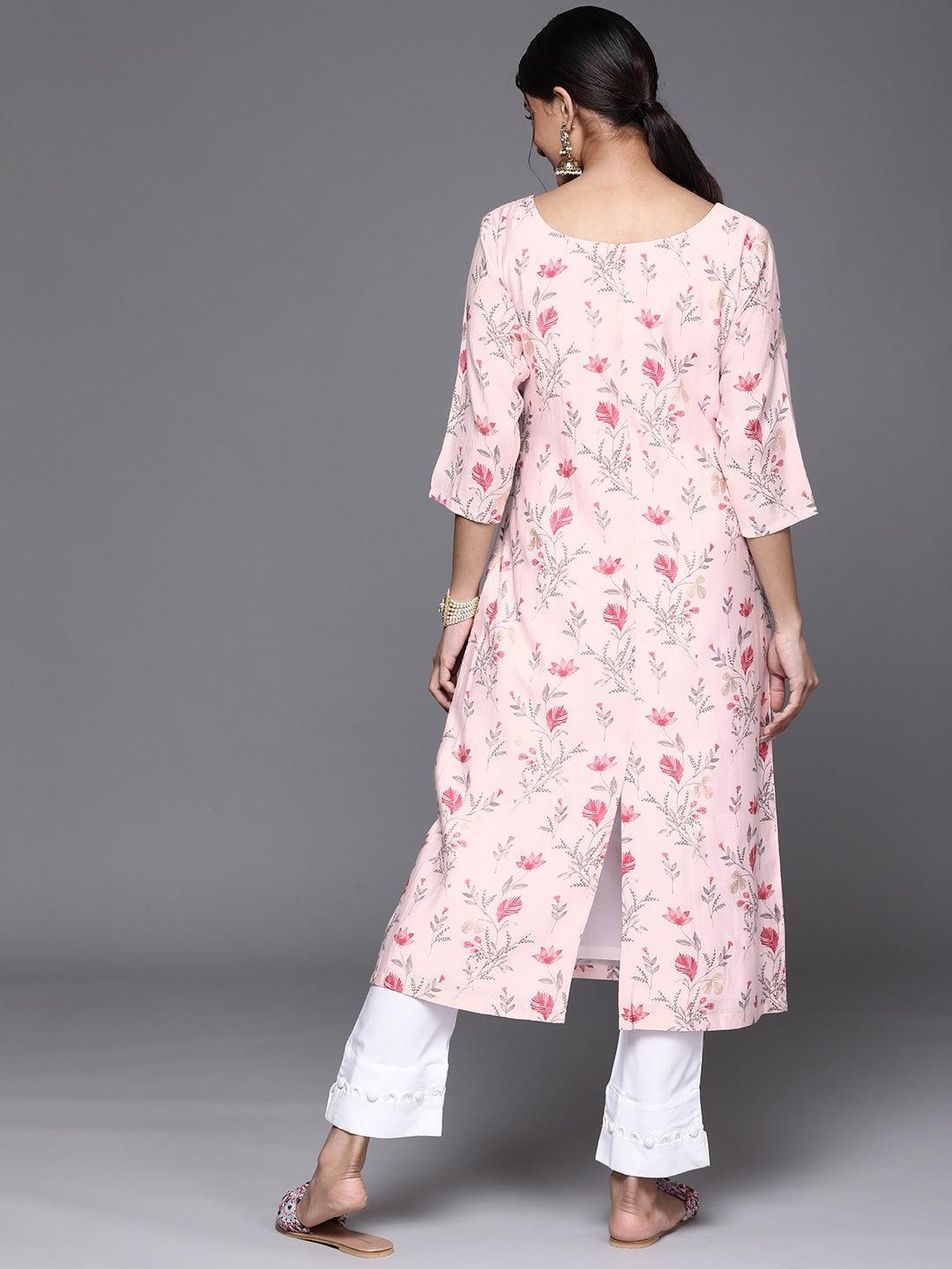 Pink Printed Chanderi Silk Kurta