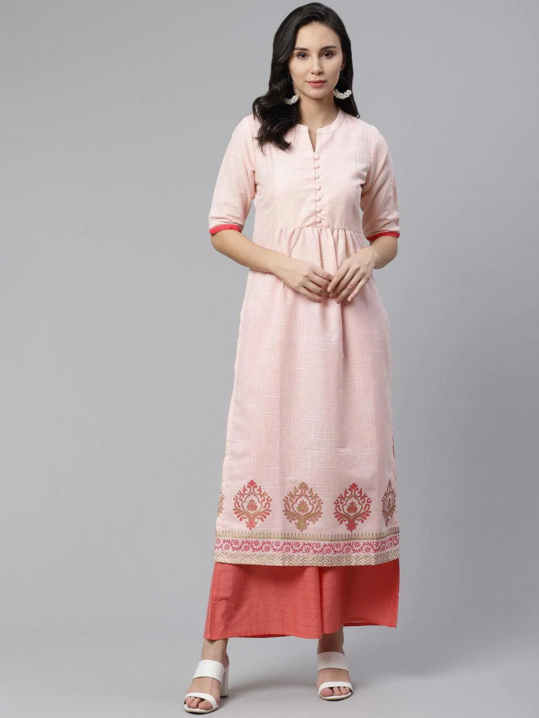 Peach Printed Cotton Kurti - ShopLibas