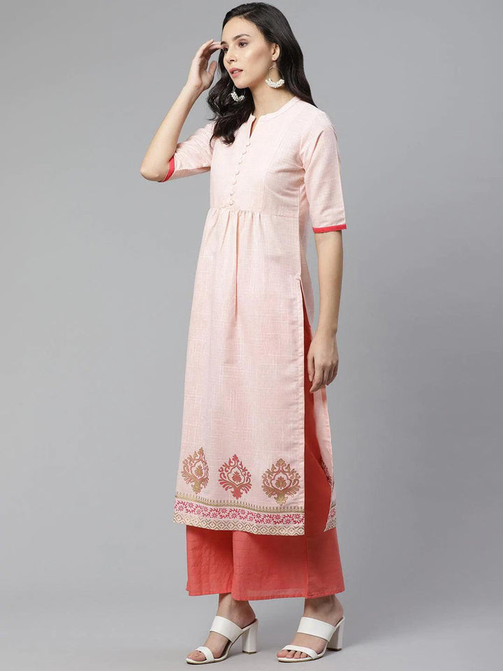 Peach Printed Cotton Kurti - ShopLibas