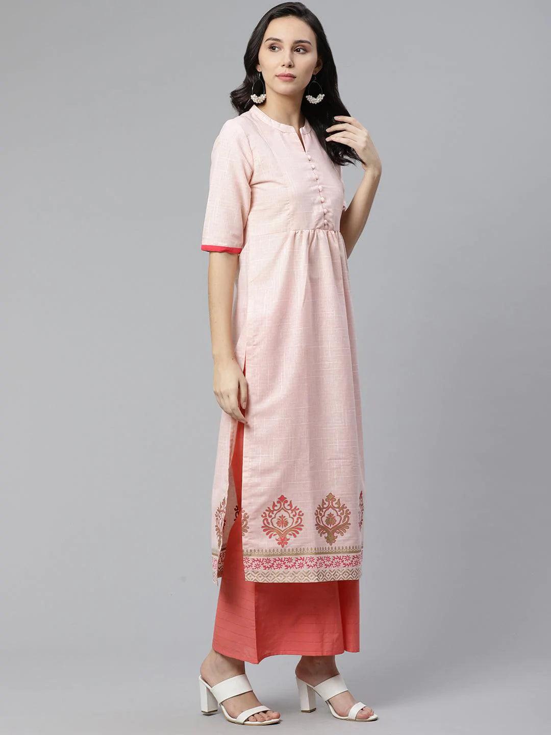 Peach Printed Cotton Kurti - ShopLibas