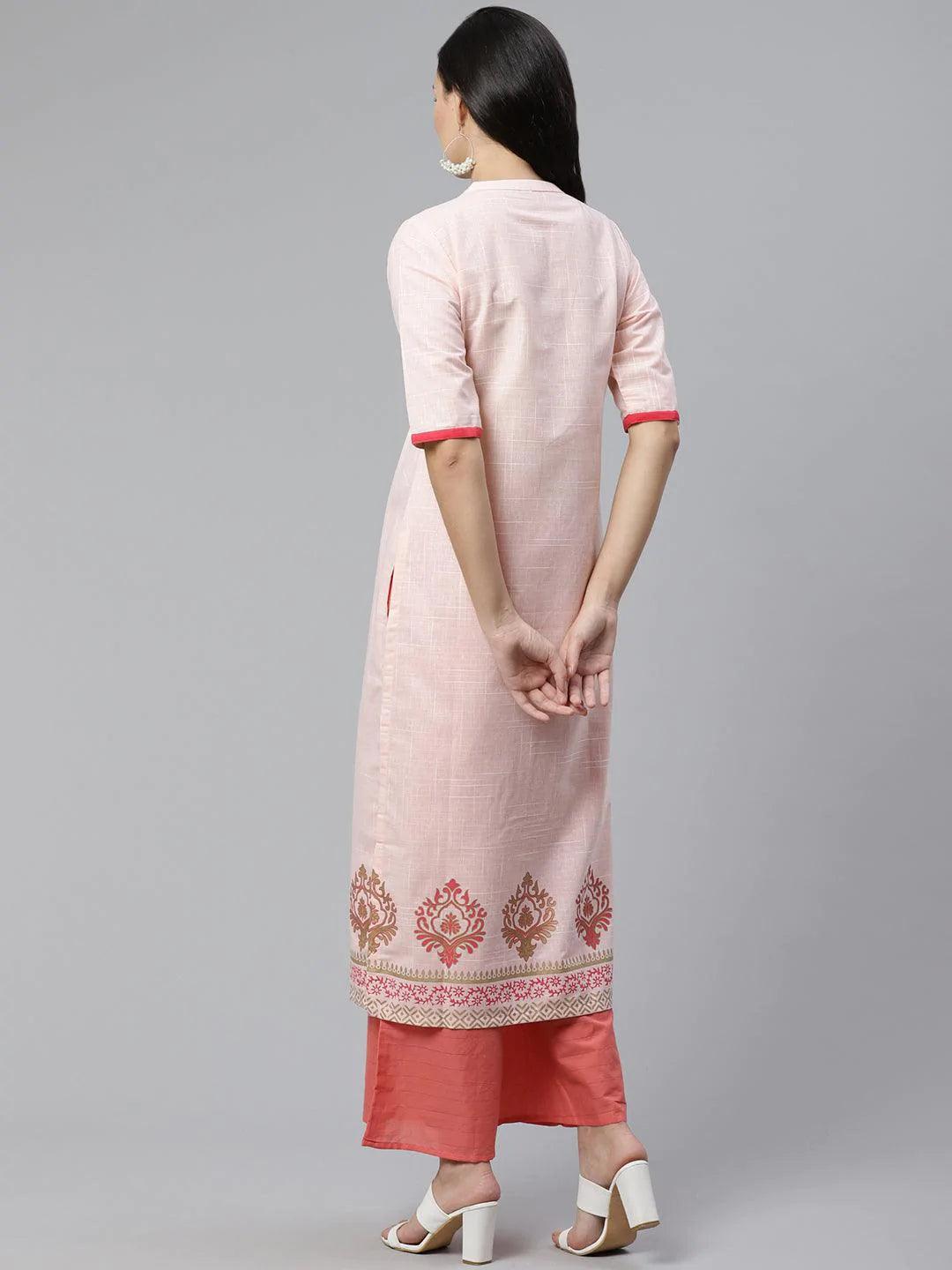 Peach Printed Cotton Kurti - ShopLibas